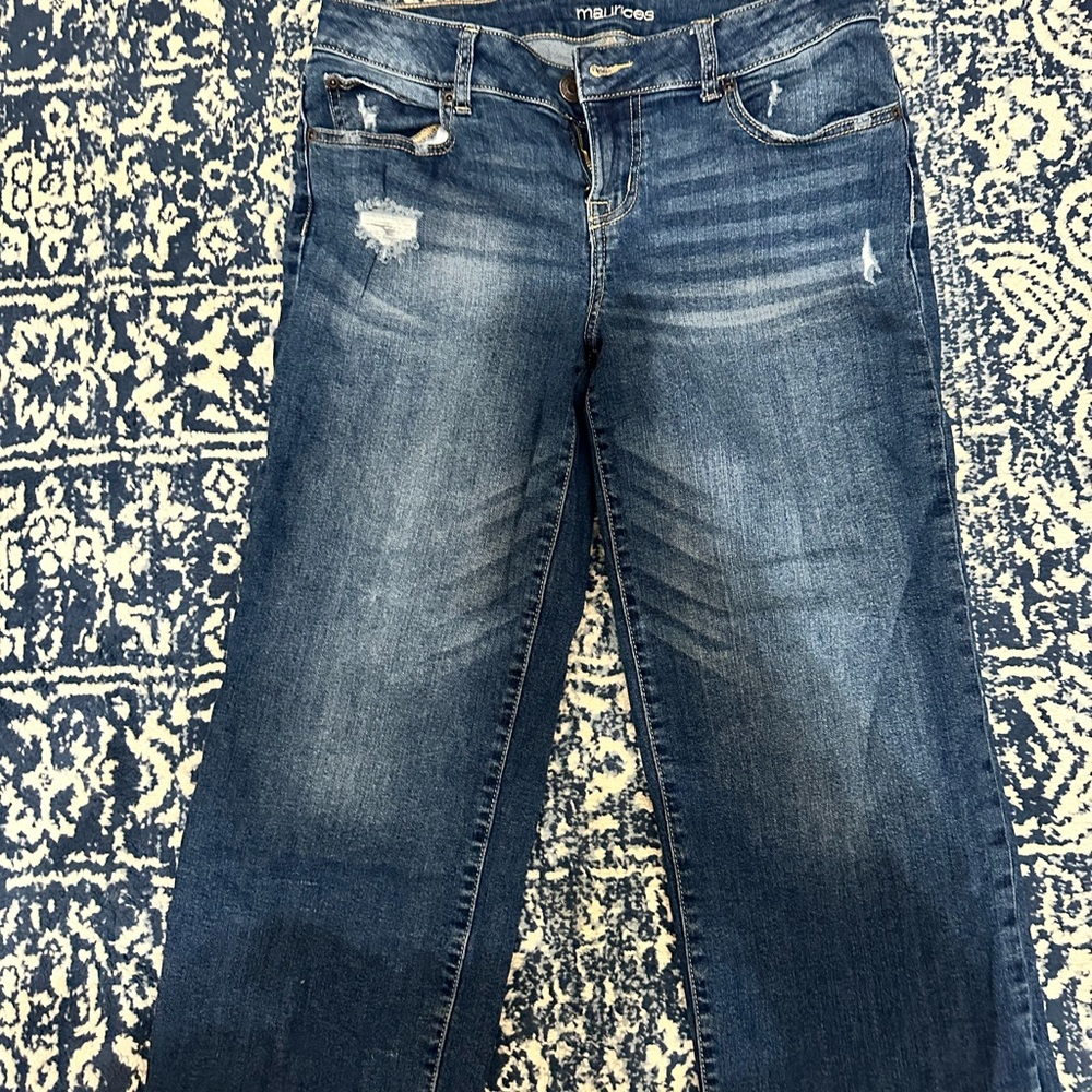 Maurices Dark Blue Distressed Cropped Jeans